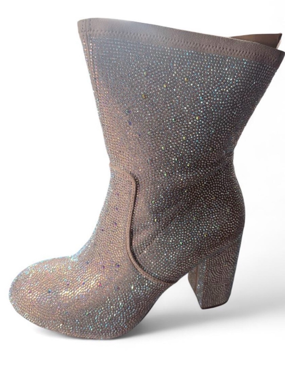 torrid Iridescent Crystal Mid-Calf Block Heel Boot in Champagne Glitter